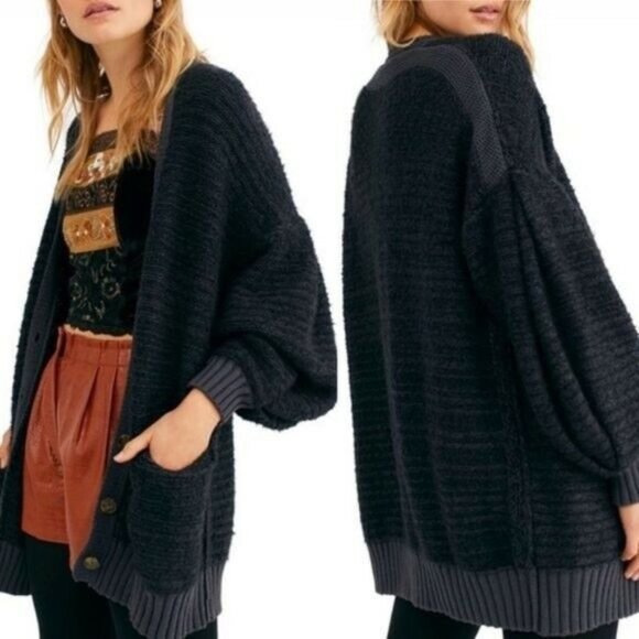 Free People Sweaters - Free People Black Gray Deep Space Combo Cardigan